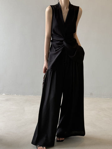 Sleeveless Shirt & Wide-Leg Trousers Set