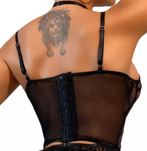 Celeste Polka Dot Sheer Bustier in Black