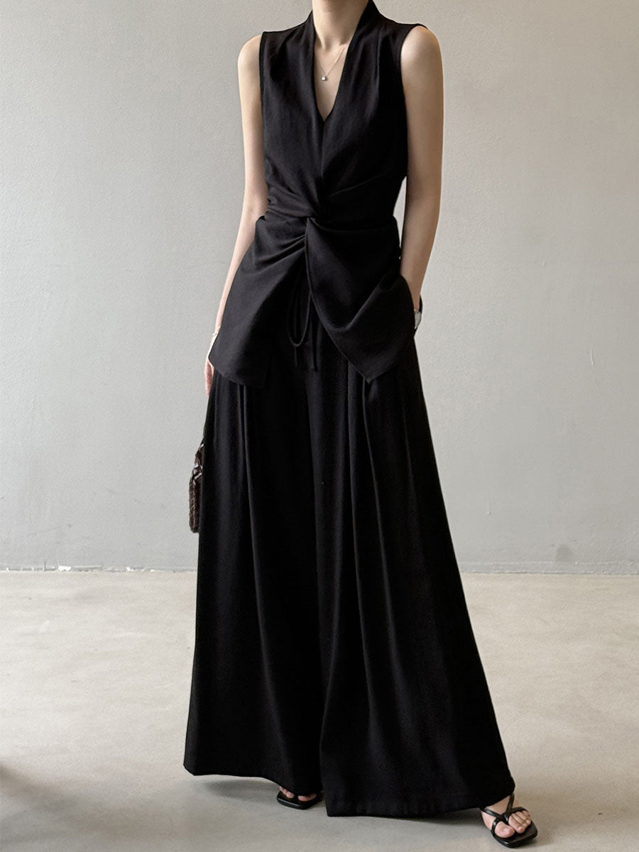 Sleeveless Shirt & Wide-Leg Trousers Set